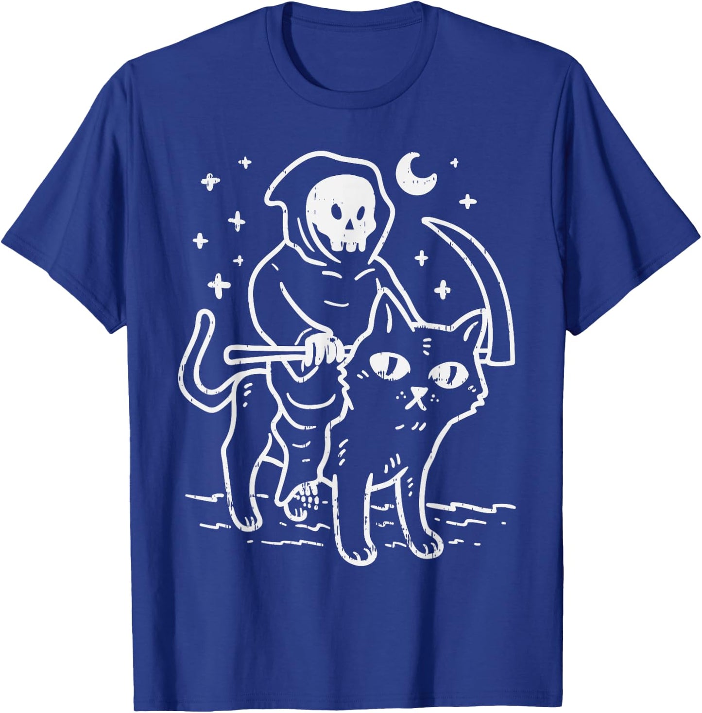 Grim Reaper Riding Cat Moon Funny Death Halloween Costume Men Women Kids T-Shirt - T-Shirt | Royal