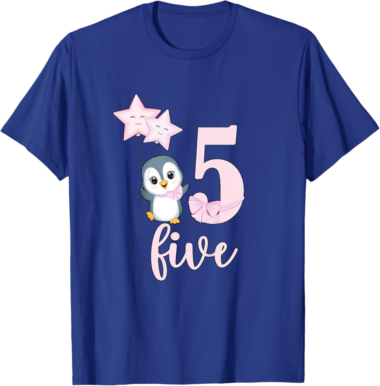 5th Penguin Birthday Party Five Year Old Girl Penguin T-Shirt - T-Shirt | Royal