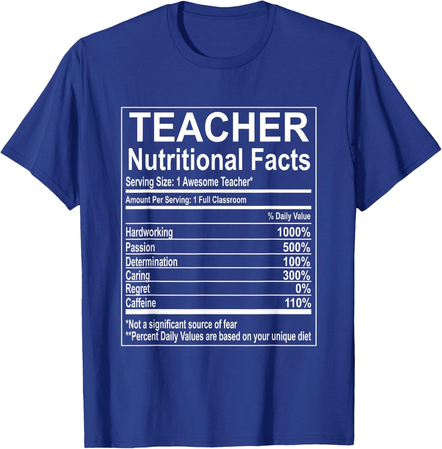 School Teacher Nutrition Facts Educator Teacher Appreciation T-Shirt - T-Shirt | Royal