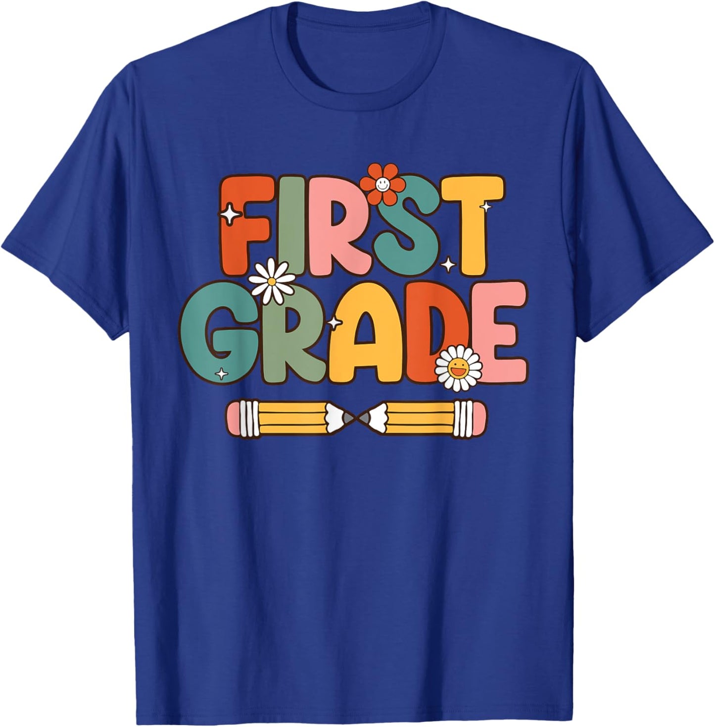 Retro Sunset First Grade Teacher & Student Back To School Men Women T-Shirt - T-Shirt | Royal