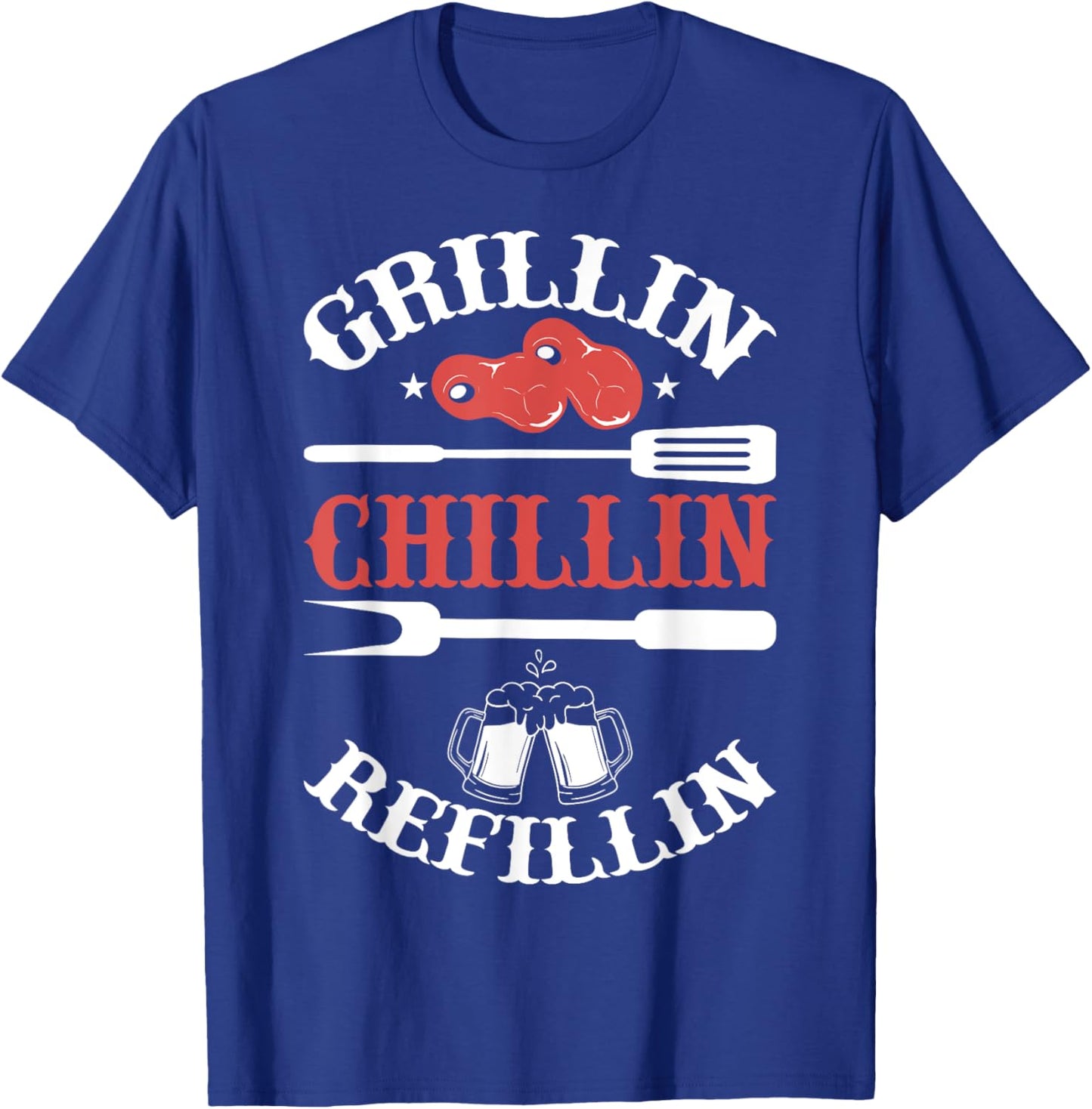 Funny vintage barbecue dad - barbecuing chilling & refilling T-Shirt - T-Shirt | Royal