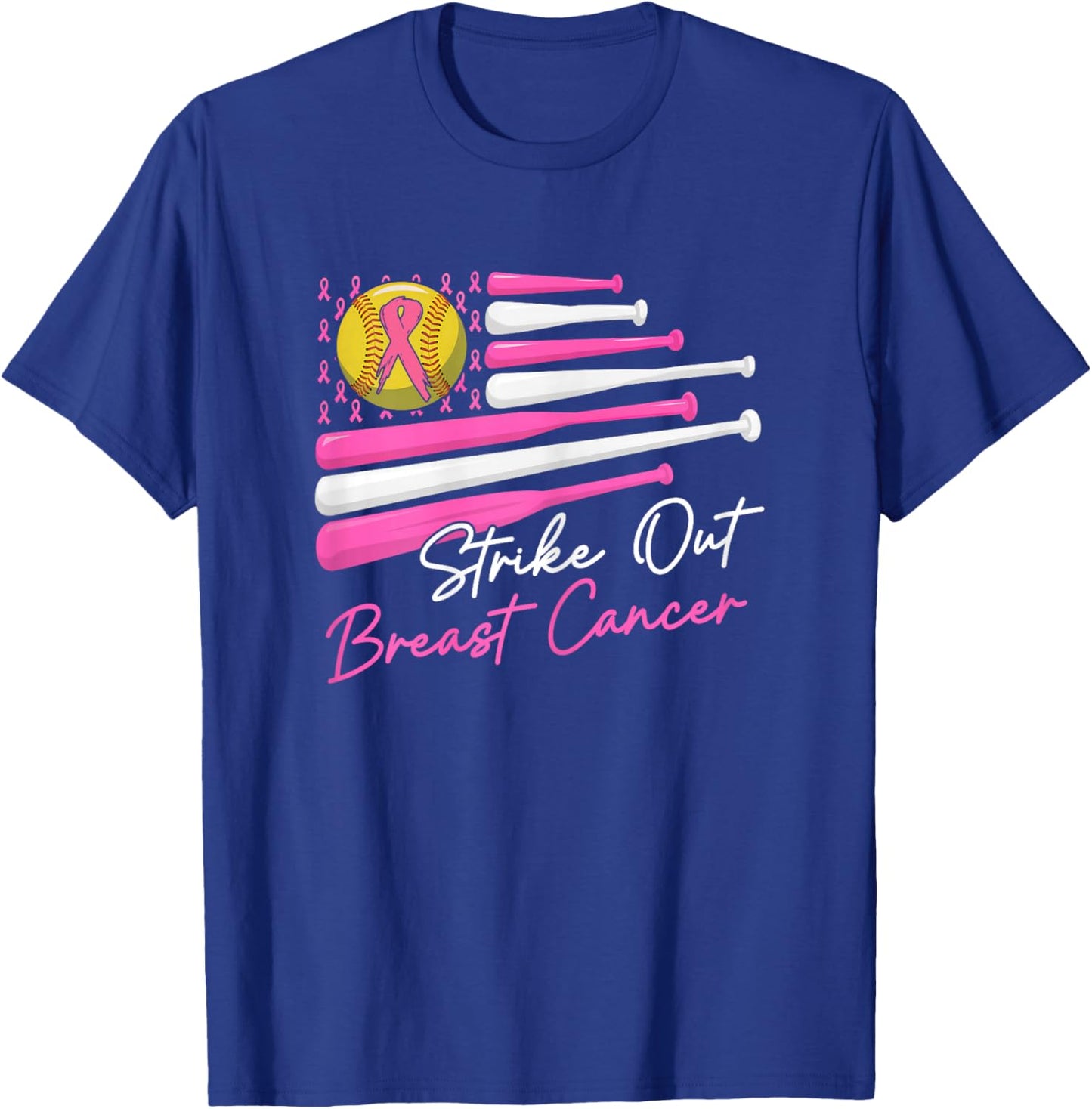 Strike Out Breast Cancer Softball Fight Awareness Men Women T-Shirt - T-Shirt | Royal
