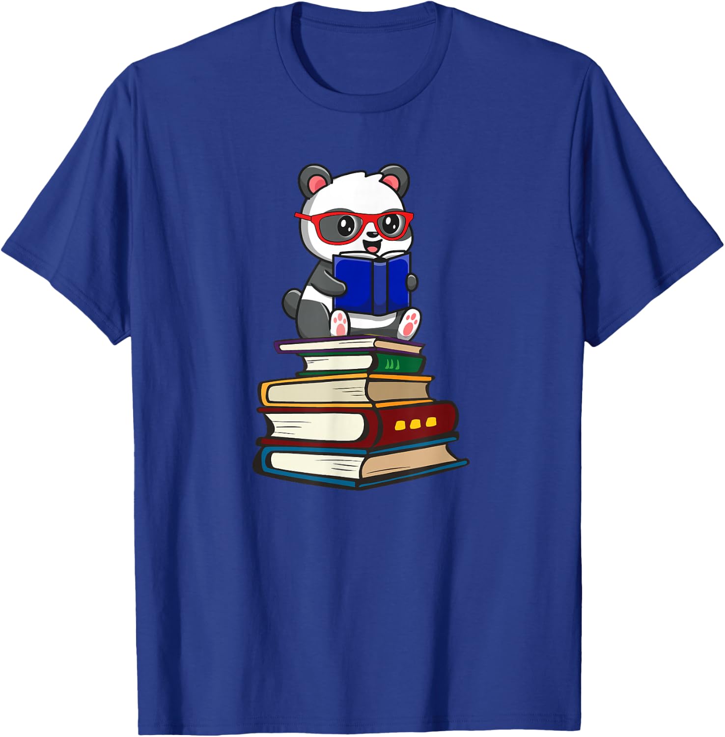 Cute Kids Girls Kawaii Glasses Reading Books Panda T-Shirt - T-Shirt | Royal
