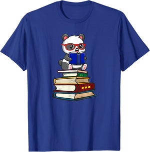 Cute Kids Girls Kawaii Glasses Reading Books Panda T-Shirt - T-Shirt | Royal