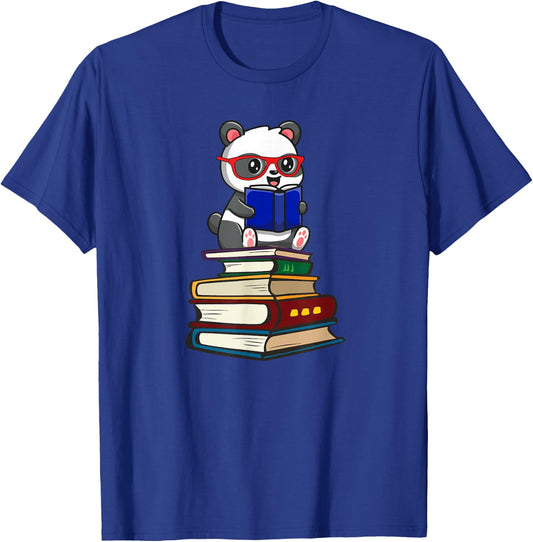 Cute Kids Girls Kawaii Glasses Reading Books Panda T-Shirt - T-Shirt | Royal