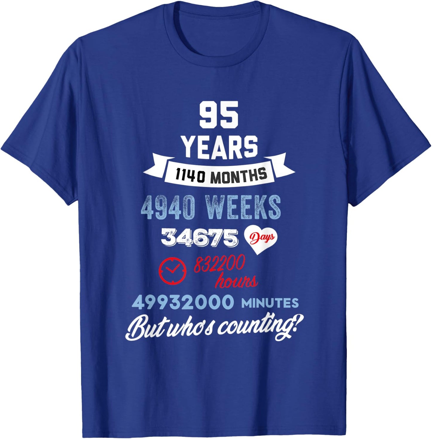 95 Years Old But Who Is Counting Funny Birthday T-Shirt - T-Shirt | Royal