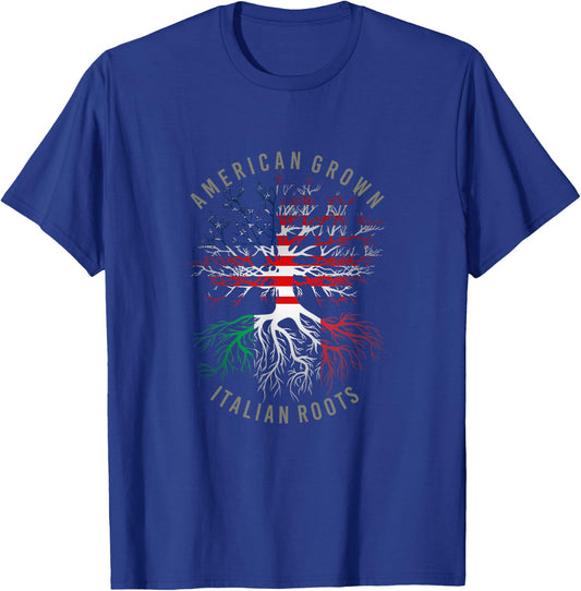 American Grown Italian Roots USA Italy Flag Heritage Tree T-Shirt - T-Shirt | Royal