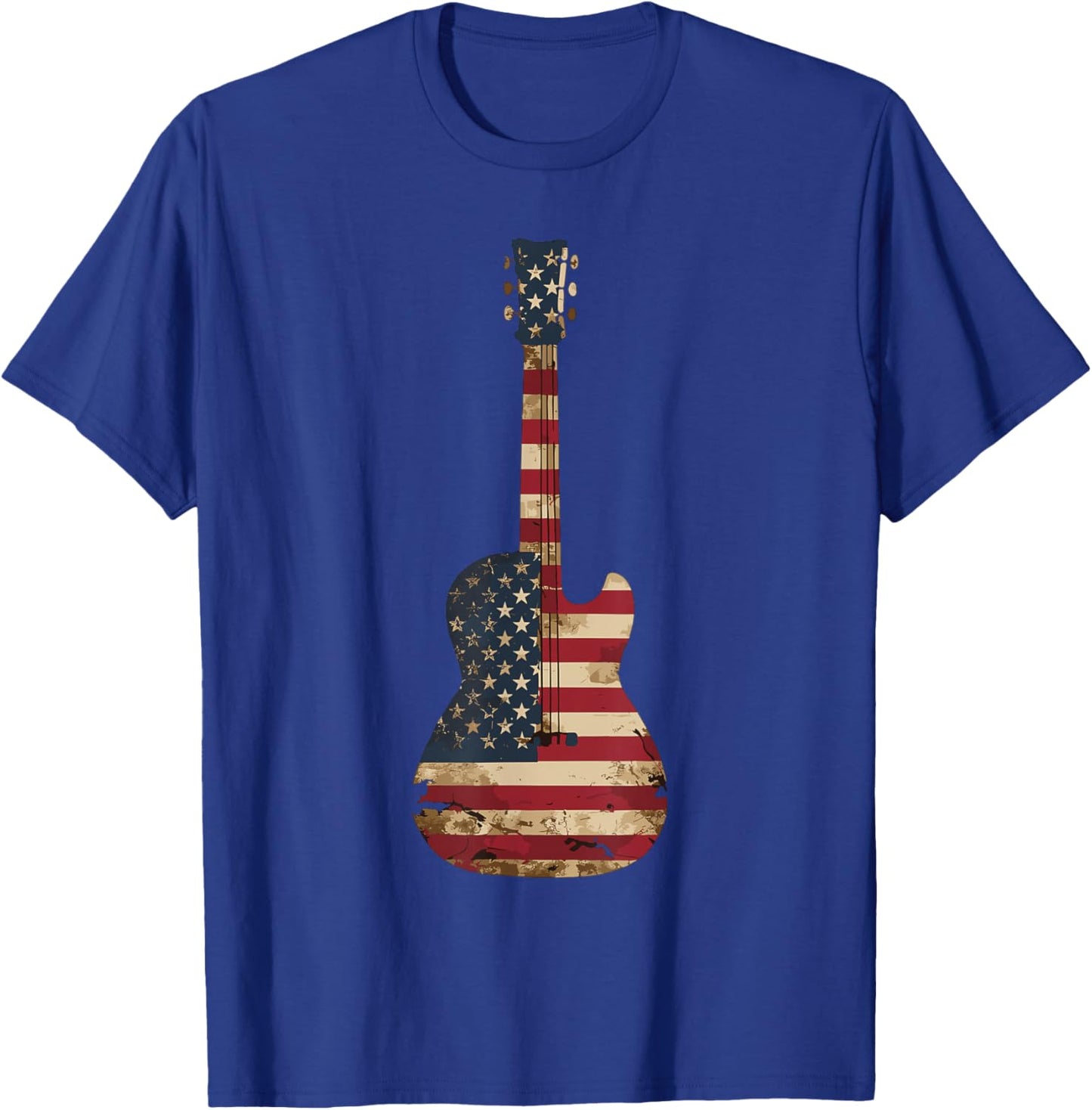 Guitars Vintage US American Flag Guitar T-Shirt - T-Shirt | Royal