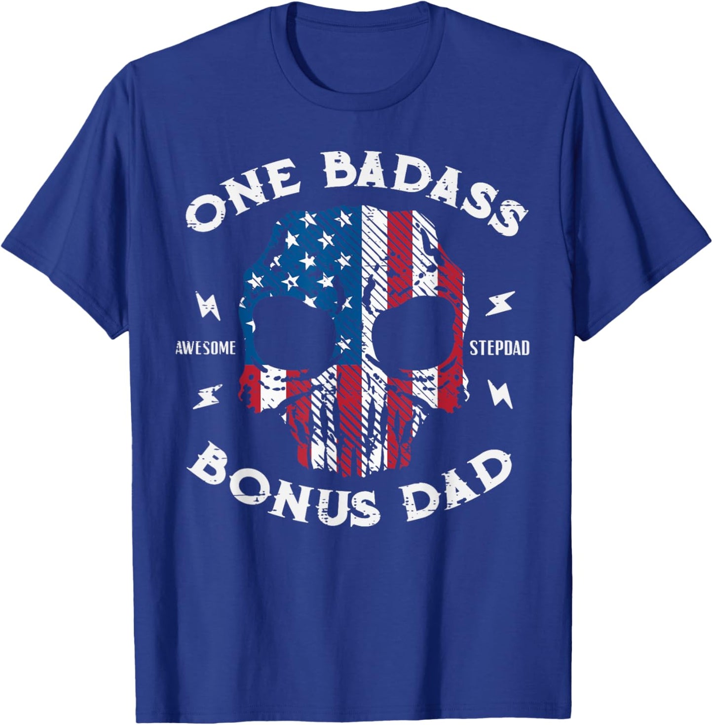 One Awesome Stepdad Bonus Dad Fathers Day US Flag Skull Men T-Shirt - T-Shirt | Royal