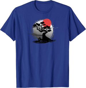 Japanese Sunset Art Nature Japan Bonsai Tree T-Shirt - T-Shirt | Royal