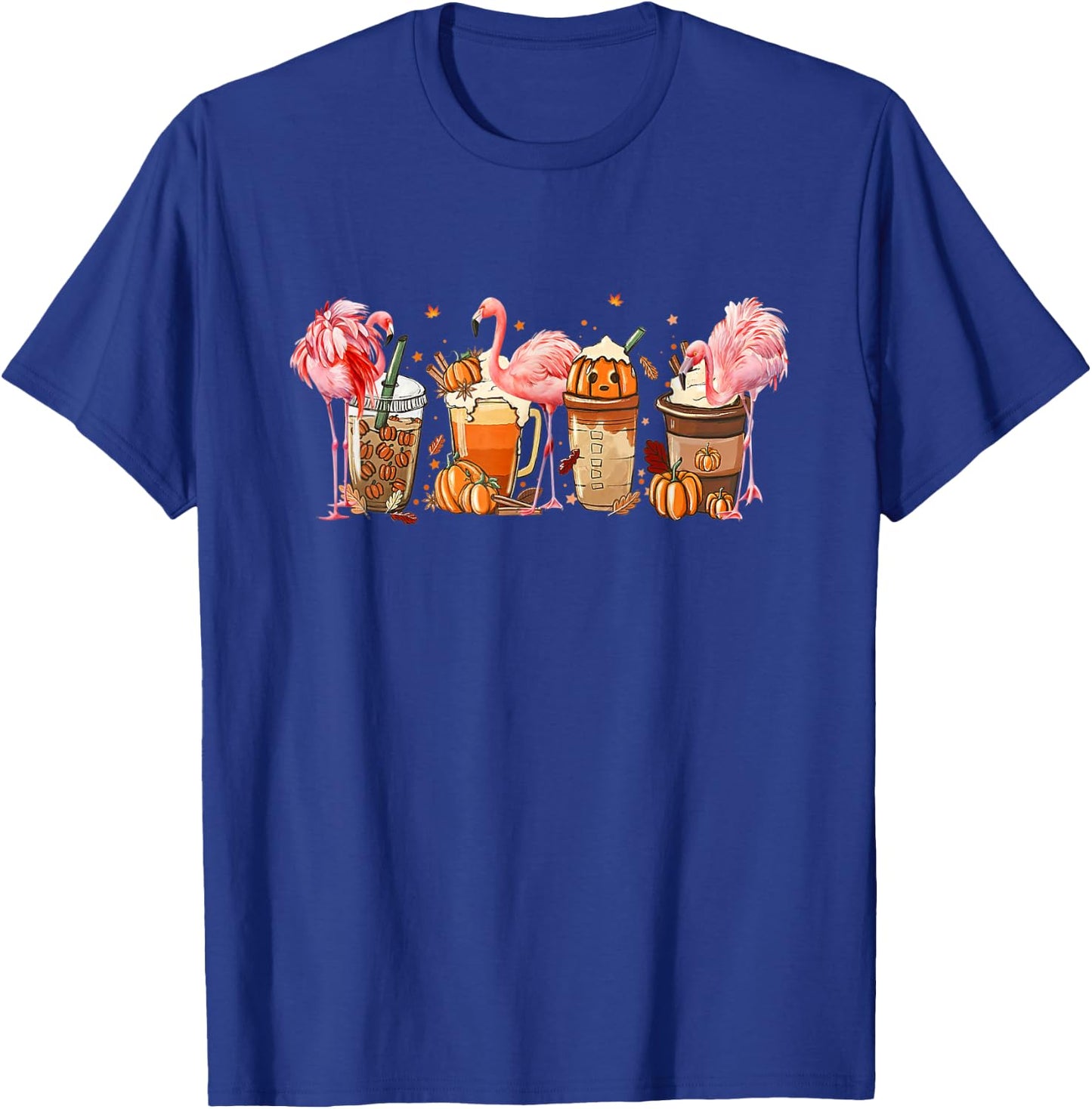Fall Coffee Pumpkin Spice Latte Iced Autumn Flamingo T-Shirt - T-Shirt | Royal
