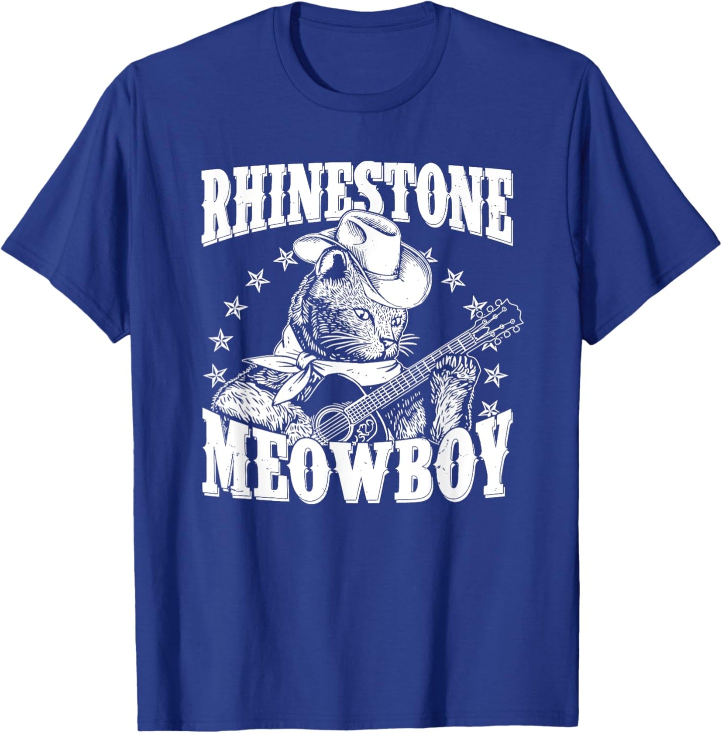 Meowboy Funny Meow Cowboy Cat Playing Guitar Country Music T-Shirt - T-Shirt | Royal