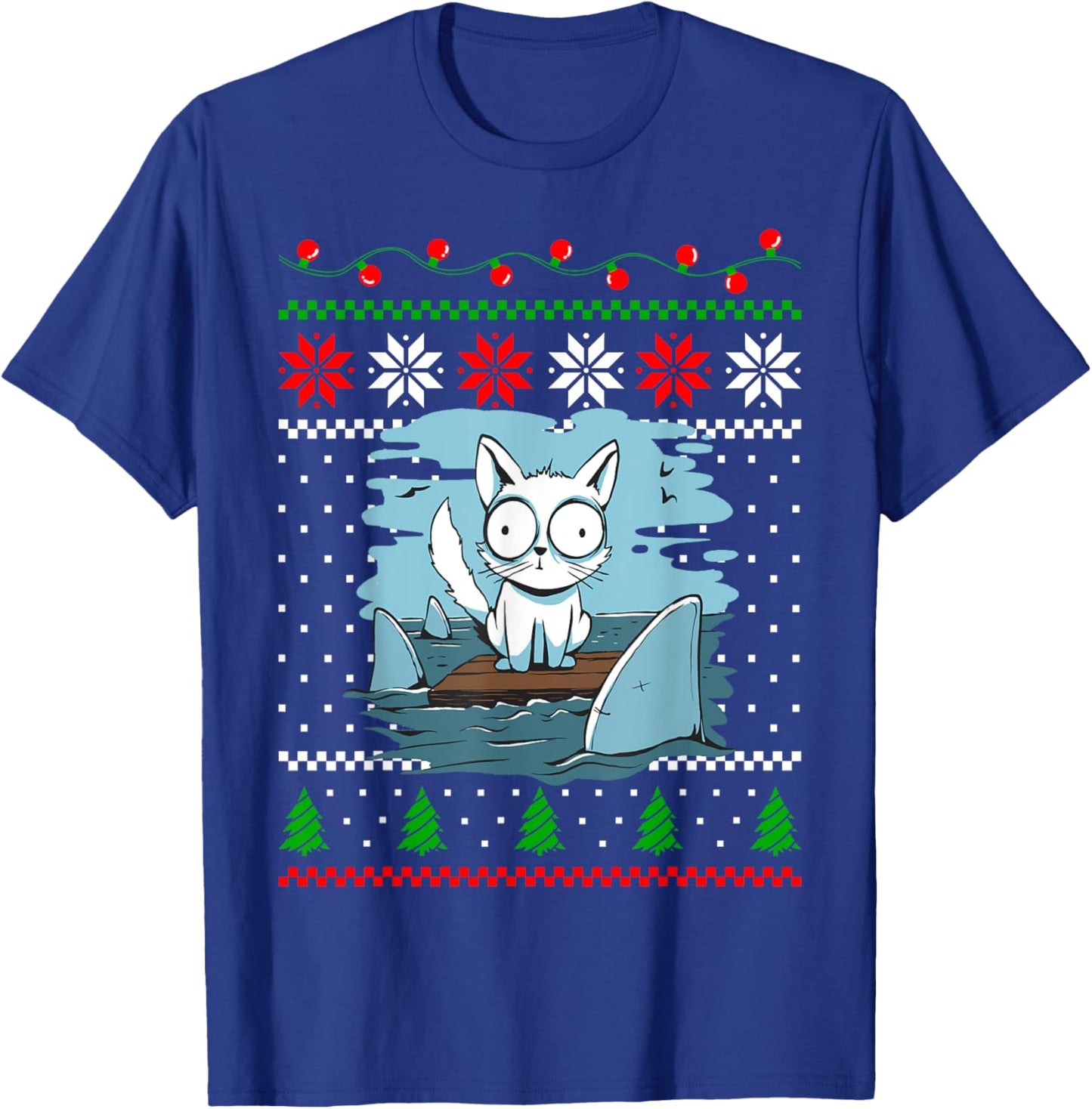 Christmas Cat Animal and Sharks Fish Funny Xmas Design T-Shirt - T-Shirt | Royal