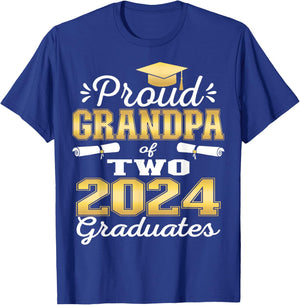 Proud Grandpa of Two 2024 Graduate Class 2024 Graduation T-Shirt - T-Shirt | Royal