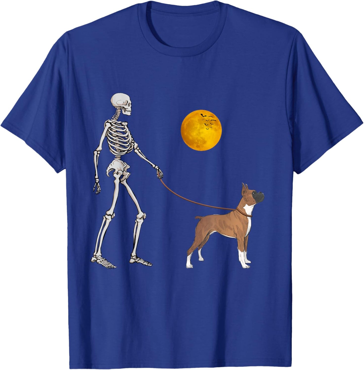 Boxer Skeleton Dog Walking Halloween Costume T-Shirt - T-Shirt | Royal