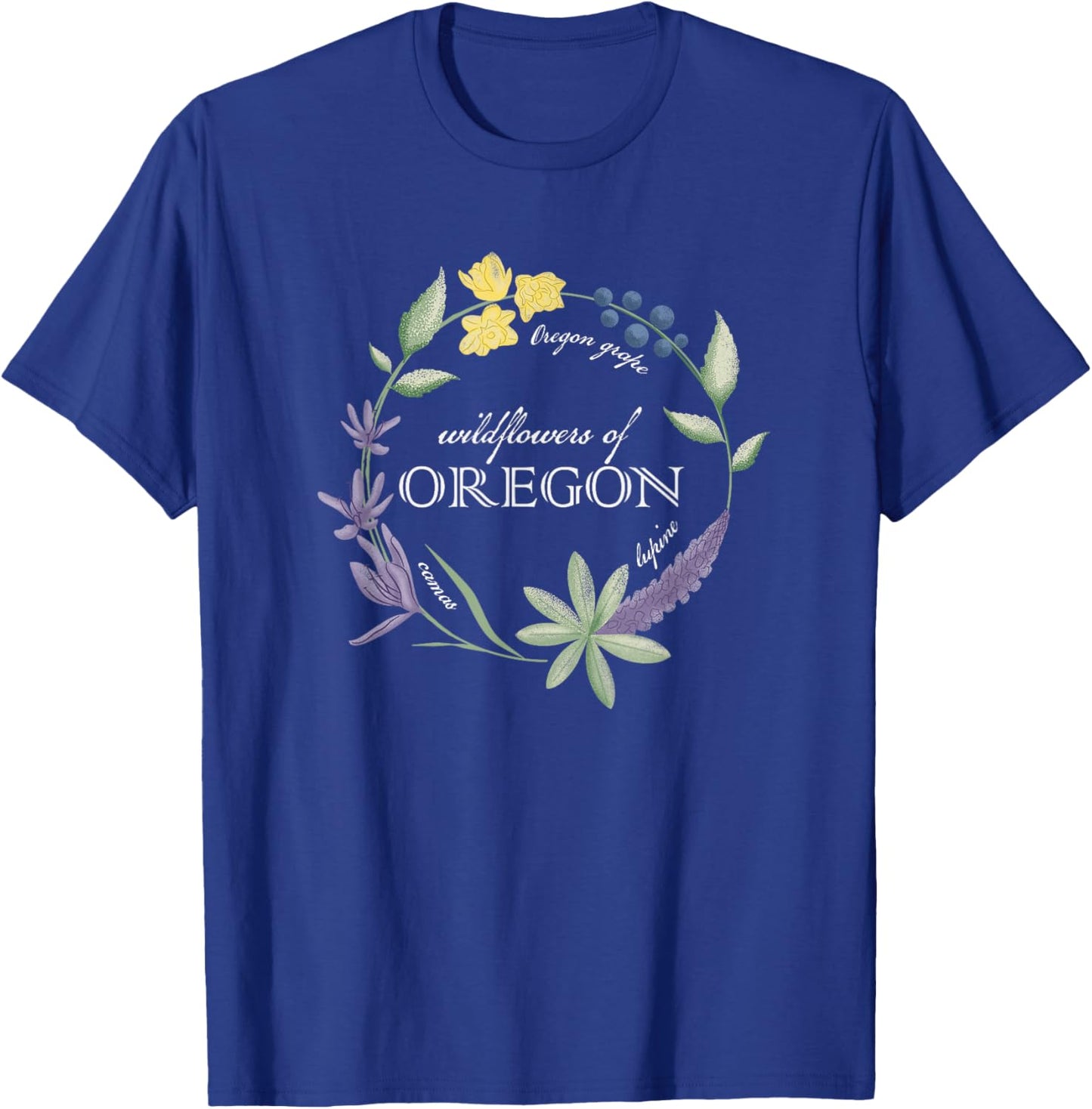 Wildflowers of Oregon– Vintage Native Plants State Design T-Shirt - T-Shirt | Royal