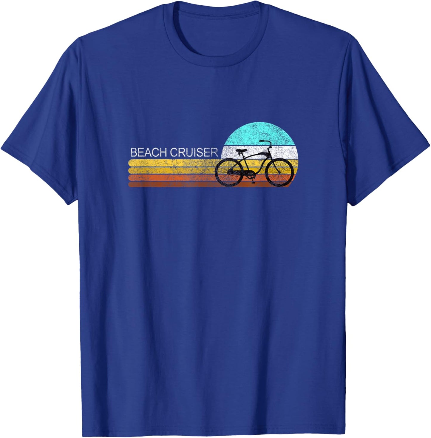 Distressed Beach Cruiser Bicycle Bike Cycle Retro Sunset T-Shirt - T-Shirt | Royal