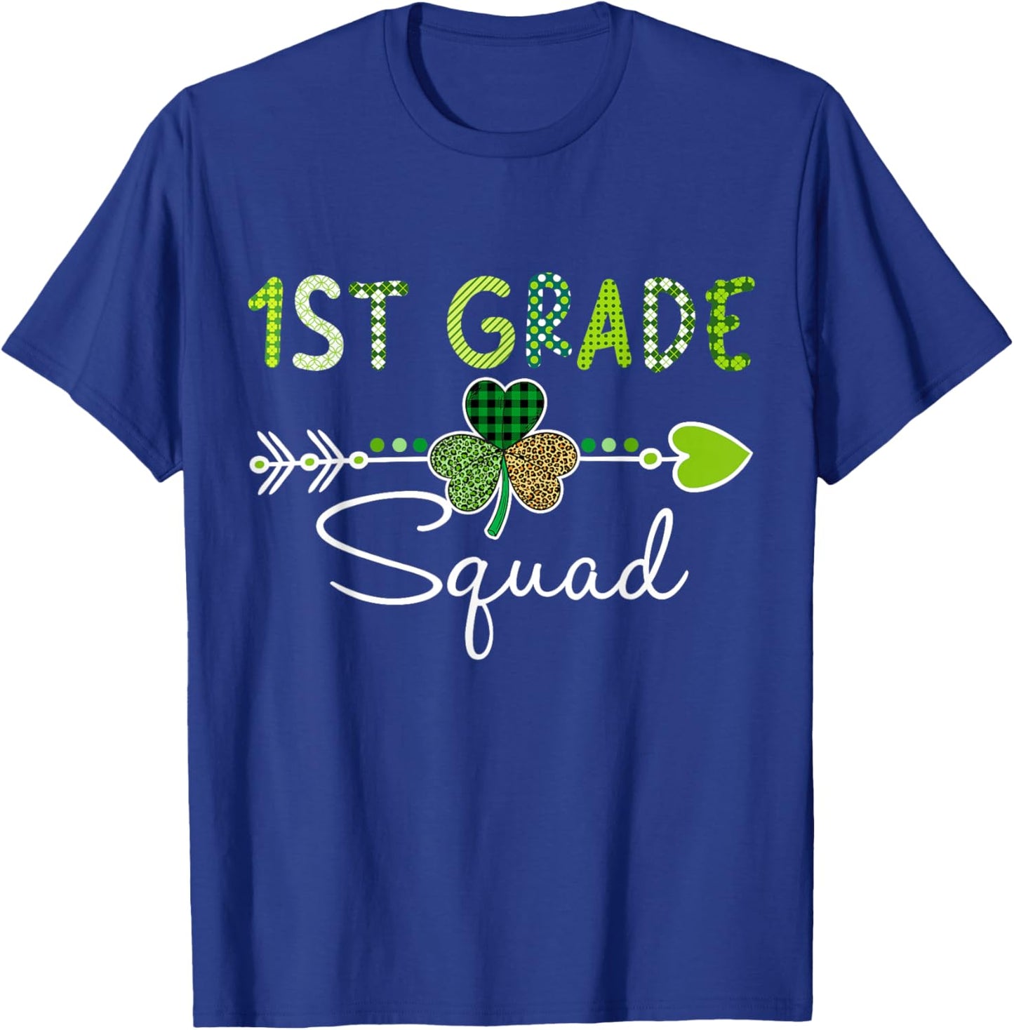 One Lucky First Grade Teacher Squad Clover St Patrick's Day T-Shirt - T-Shirt | Royal