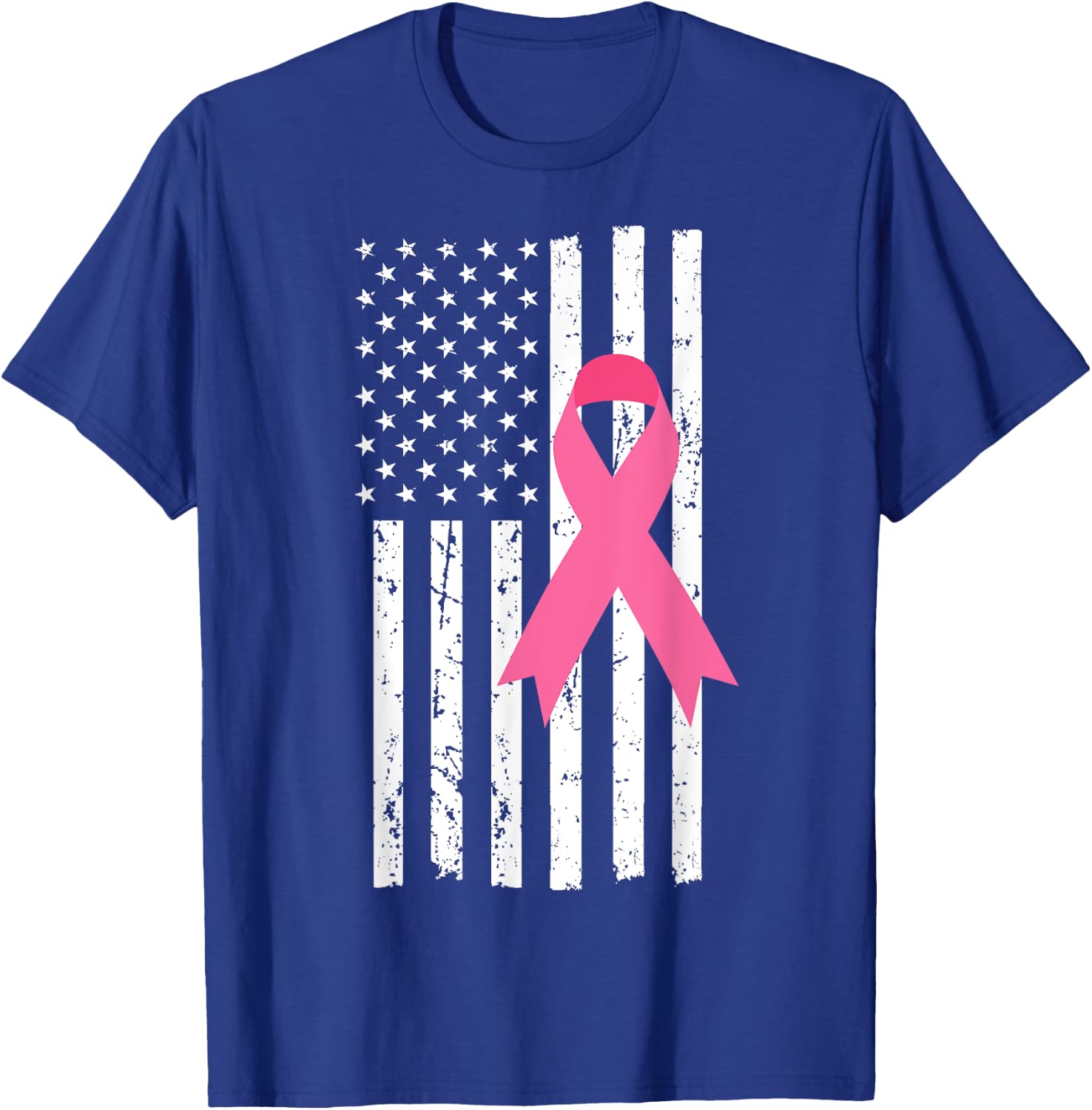 US Flag Pink Ribbon Cool Breast Cancer Awareness Gifts T-Shirt - T-Shirt | Royal