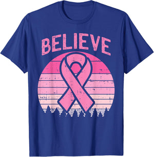 Believe Breast Cancer Awareness Pink Ribbon Women Survivor T-Shirt - T-Shirt | Royal