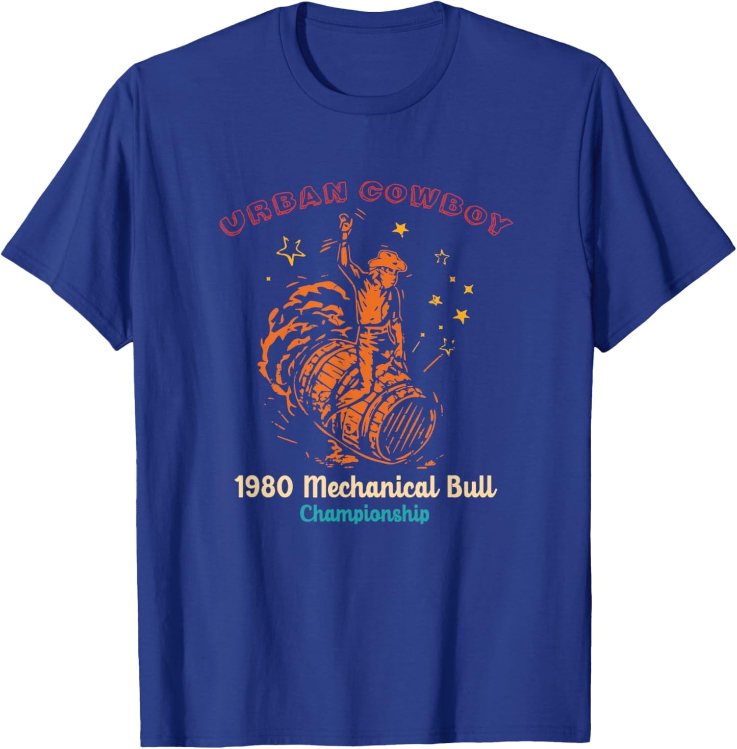 Urban-Cowboy 1980 Mechanical Bull Championship Design T-Shirt - T-Shirt | Royal