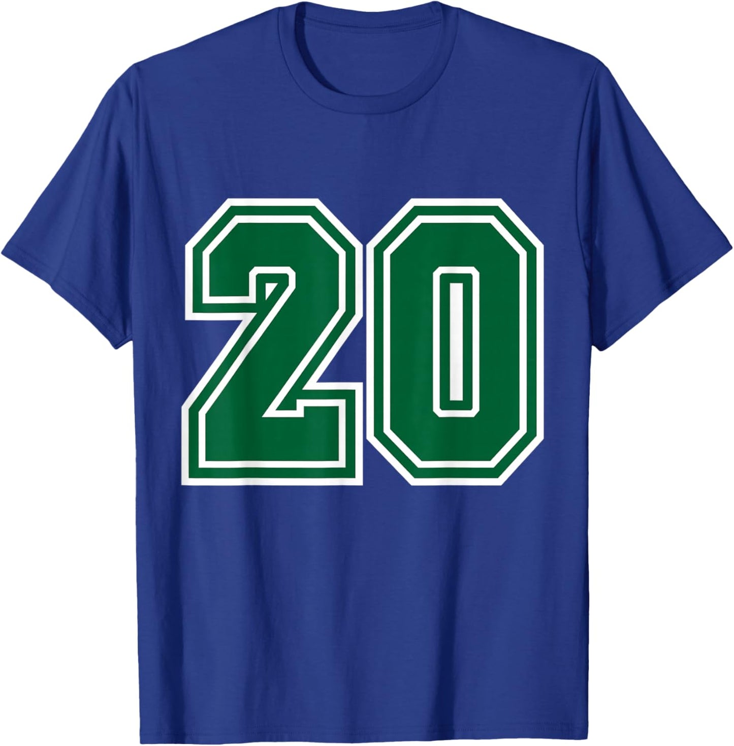 Number #20 Green Sports Team Varsity Number T-Shirt - T-Shirt | Royal