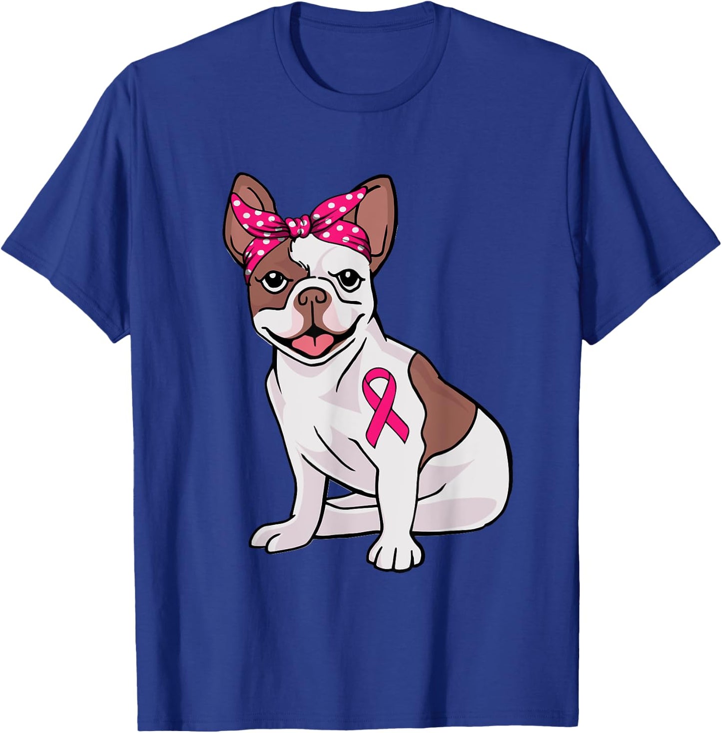 French Bulldog Pink Bandana Breast Cancer Awareness Cute Dog T-Shirt - T-Shirt | Royal