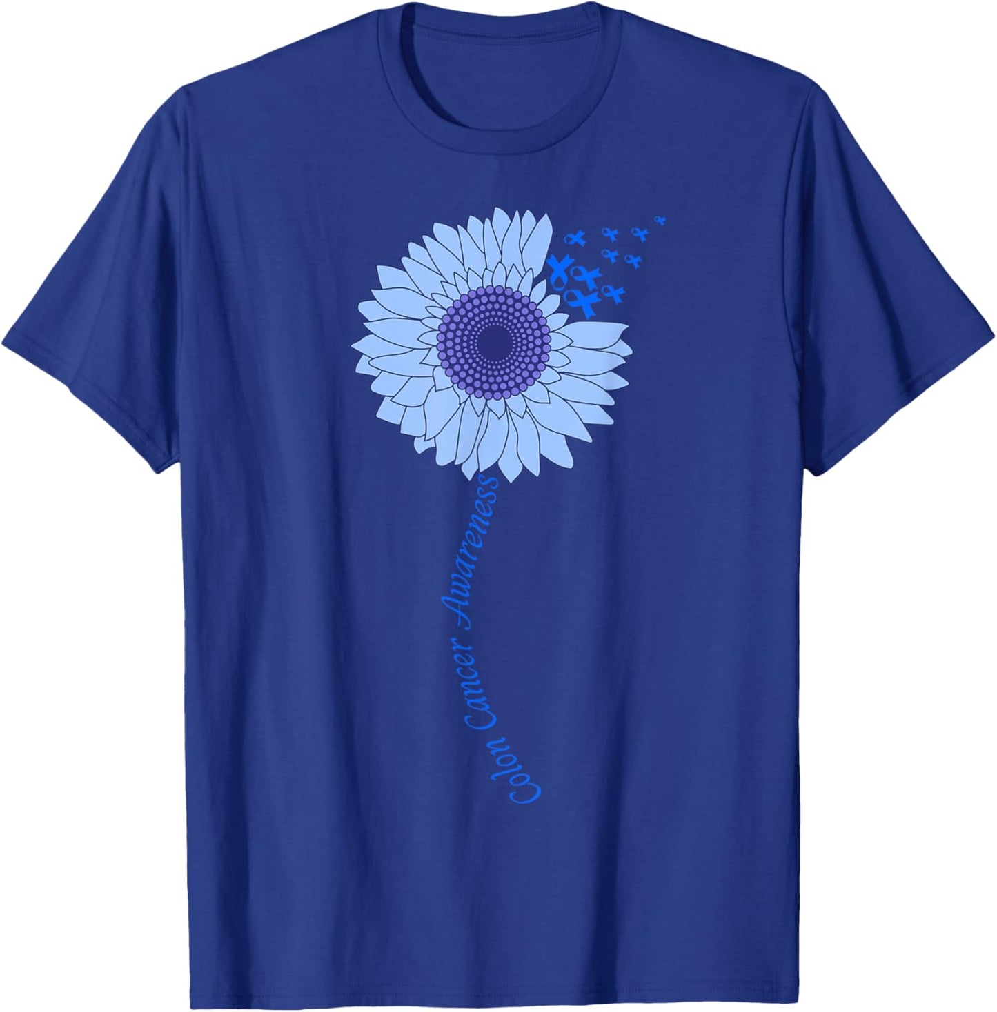 Colon Cancer Awareness Sunflower Periwinkle Ribbon T-Shirt - T-Shirt | Royal