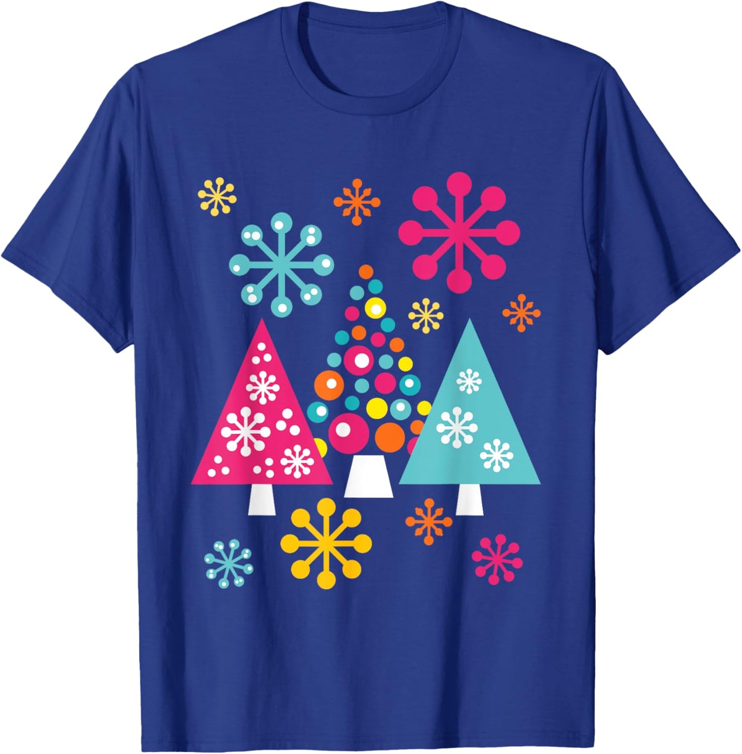 Groovy Retro Christmas Trees and Snowflakes T-Shirt - T-Shirt | Royal