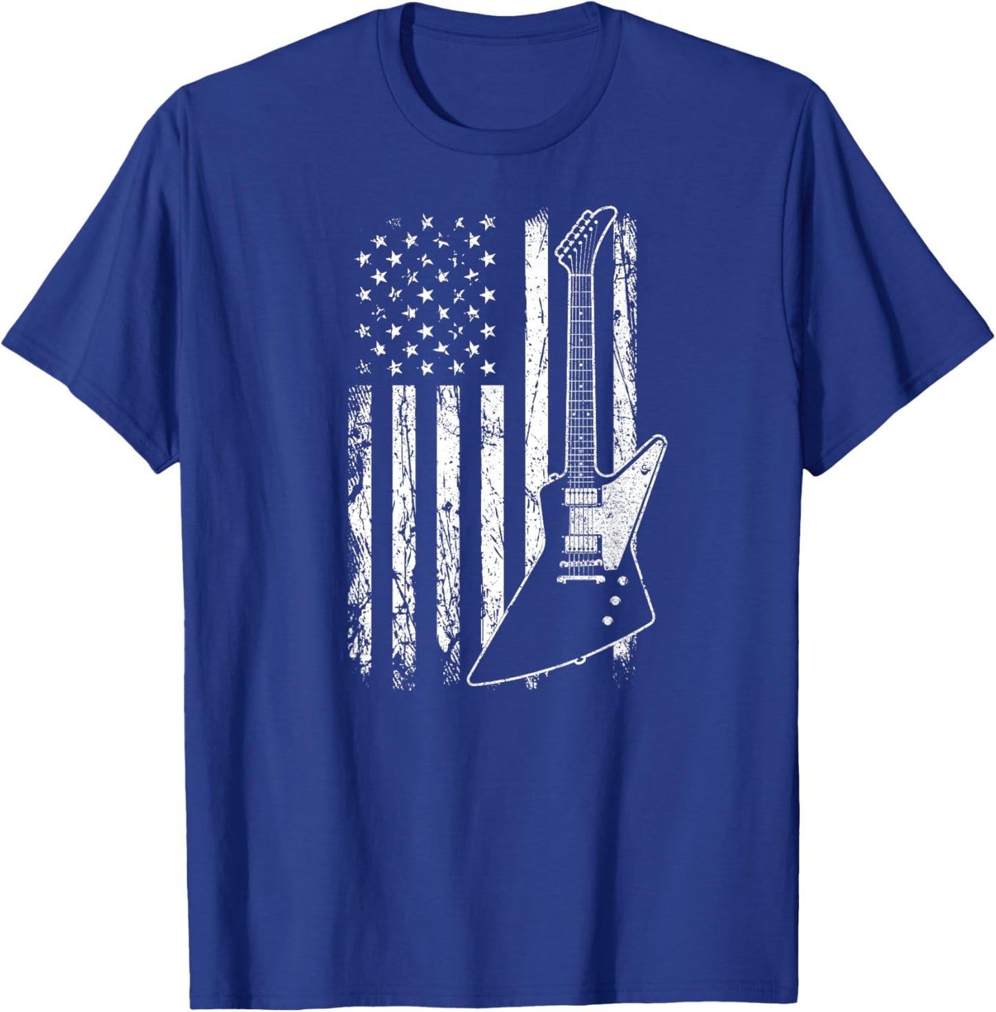 Patriotic Explorer Type Guitar Player American Flag Women Men T-Shirt - T-Shirt | Royal