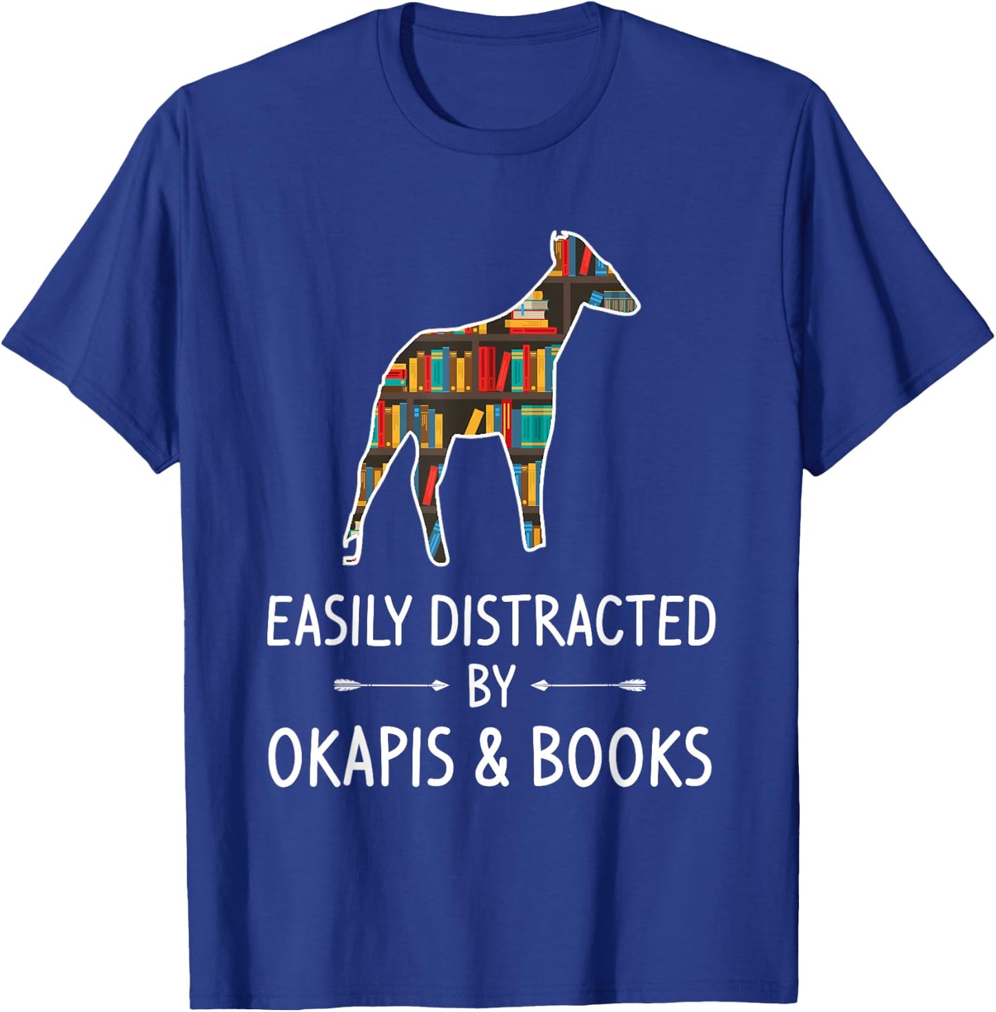 Easily Distracted By Okapis & Books Lover Gift Camelopard T-Shirt - T-Shirt | Royal
