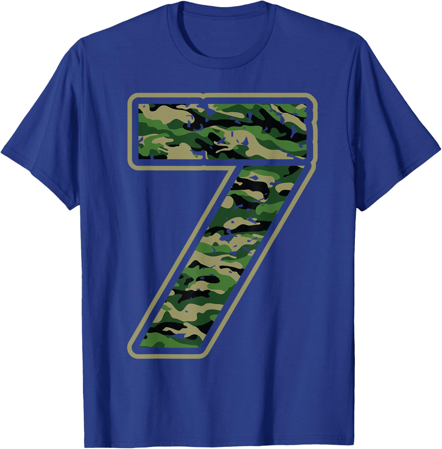 Cute Camouflage 7th Birthday Gift | 7 Years Old Boy Girl Kid T-Shirt - T-Shirt | Royal