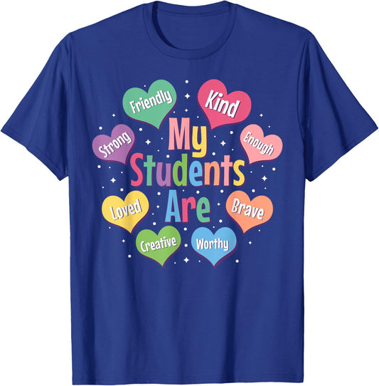 Teacher Positive Affirmations Candy Heart Valentine's Day T-Shirt - T-Shirt | Royal
