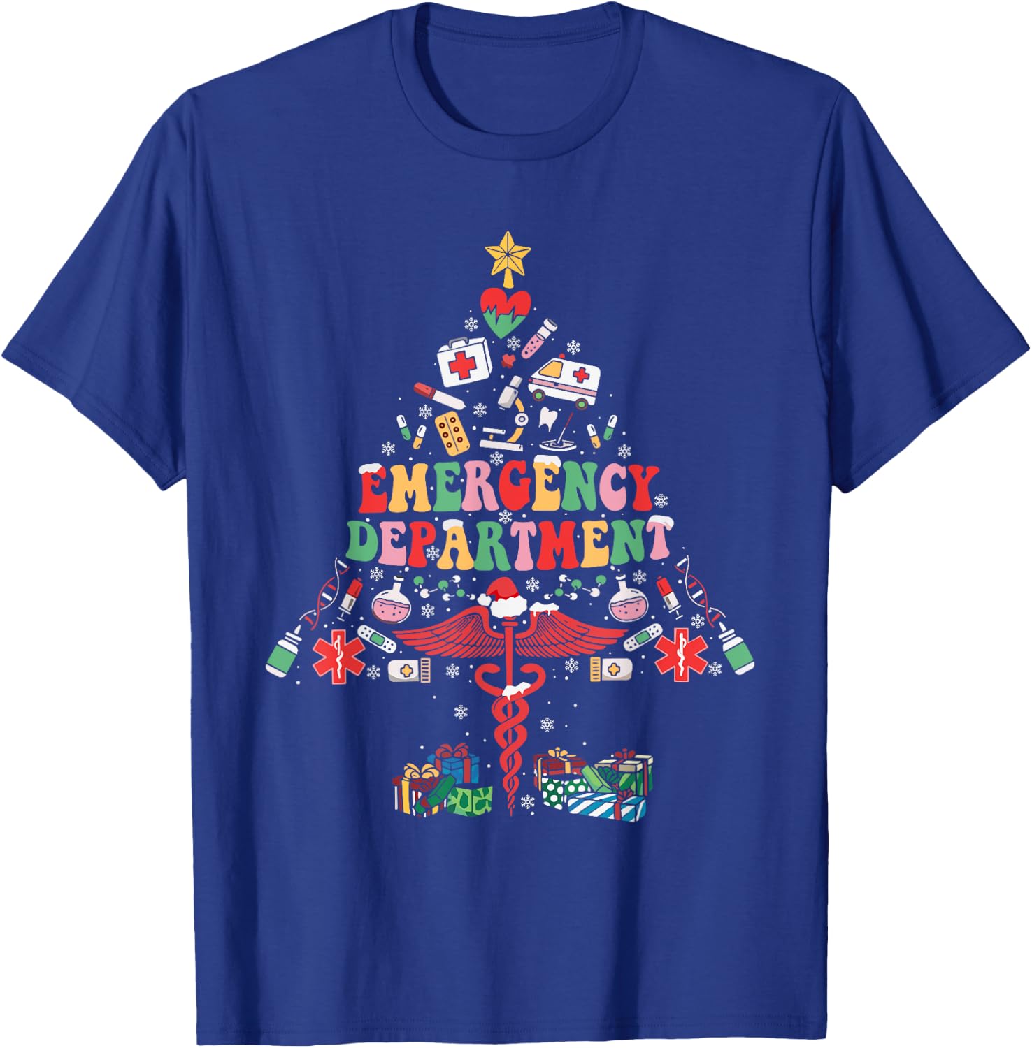Retro Emergency Department Christmas Tree ER Crew Nurse Xmas T-Shirt - T-Shirt | Royal