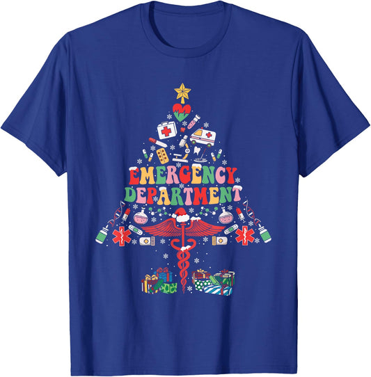 Retro Emergency Department Christmas Tree ER Crew Nurse Xmas T-Shirt - T-Shirt | Royal