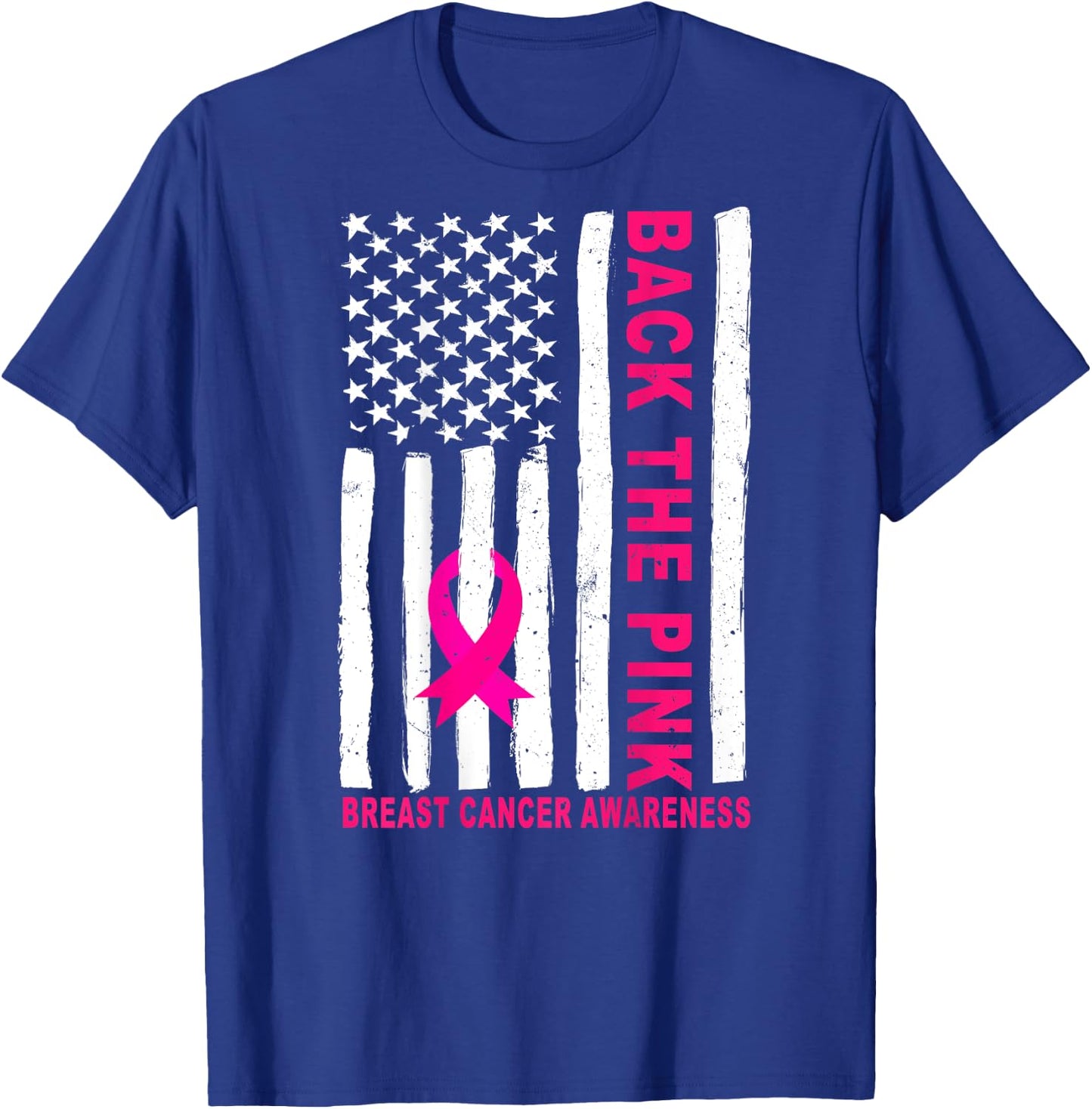 Back The Pink Ribbon USA Flag Breast Cancer Awareness T-Shirt - T-Shirt | Royal