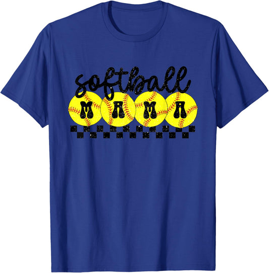 Softball Mama Retro Groovy Softball Mom Mother Game Day T-Shirt - T-Shirt | Royal
