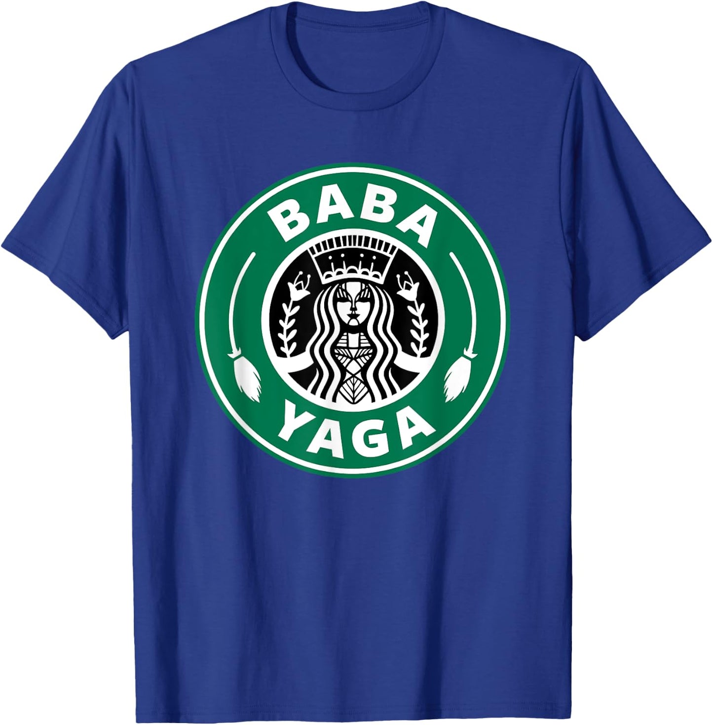 BABA YAGA Coffee Brewing Slavic Witch Halloween Powers Logo T-Shirt - T-Shirt | Royal