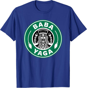 BABA YAGA Coffee Brewing Slavic Witch Halloween Powers Logo T-Shirt - T-Shirt | Royal