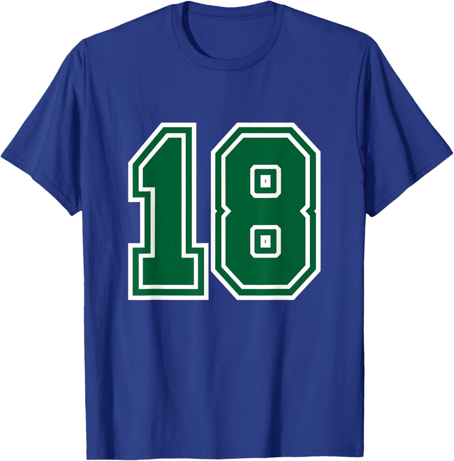 Number #18 Green Sport Varsity Number T-Shirt - T-Shirt | Royal