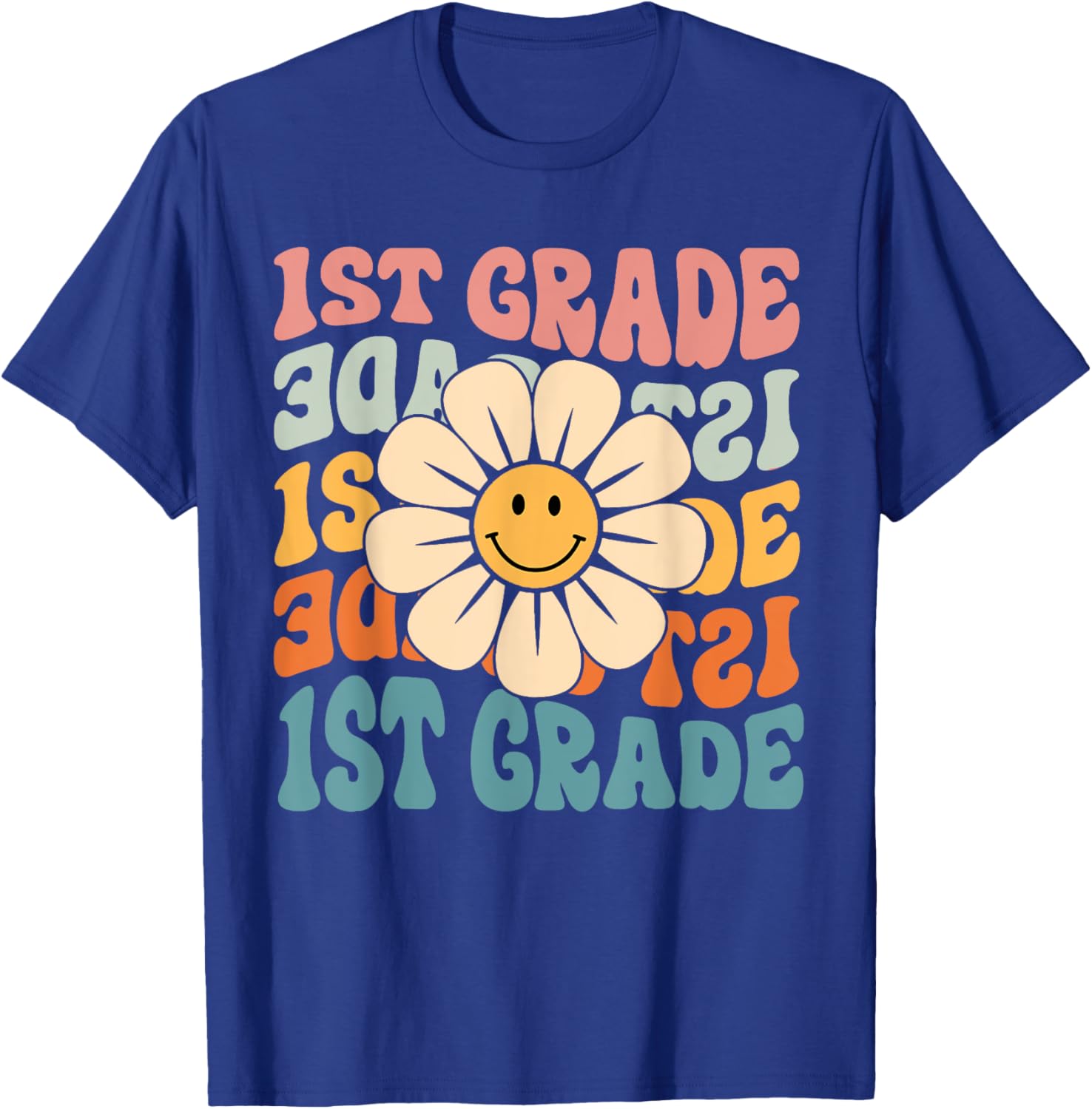 Retro 1st Grade Daisy Colorful Back To School First Grade T-Shirt - T-Shirt | Royal