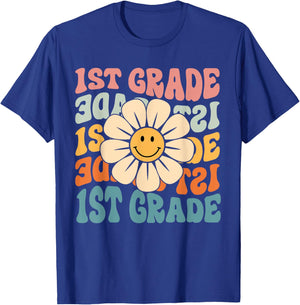 Retro 1st Grade Daisy Colorful Back To School First Grade T-Shirt - T-Shirt | Royal