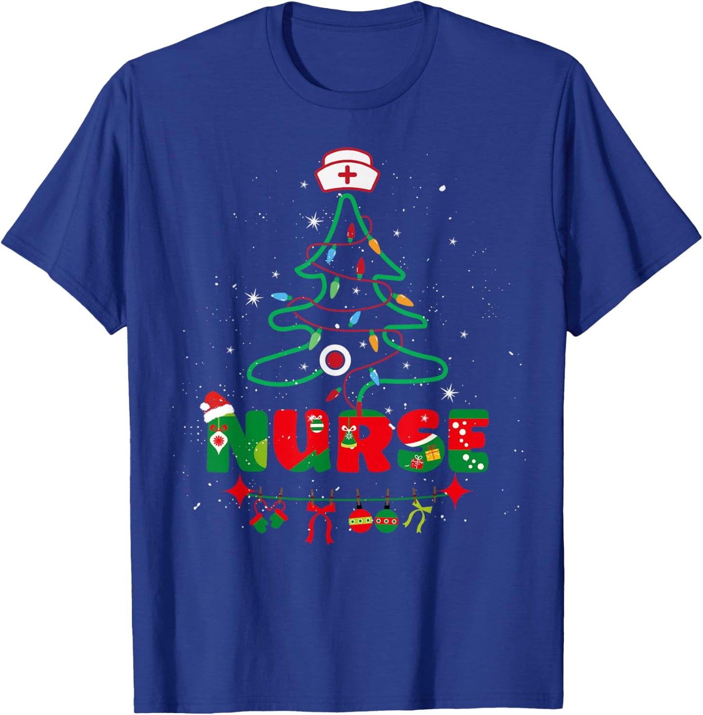 Nurse Christmas Stethoscope Tree Nurses Xmas Pajamas T-Shirt - T-Shirt | Royal