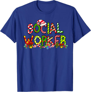 Social Worker Santa Hat Candy Cane Christmas Funny Xmas T-Shirt - T-Shirt | Royal