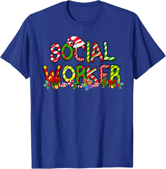 Social Worker Santa Hat Candy Cane Christmas Funny Xmas T-Shirt - T-Shirt | Royal