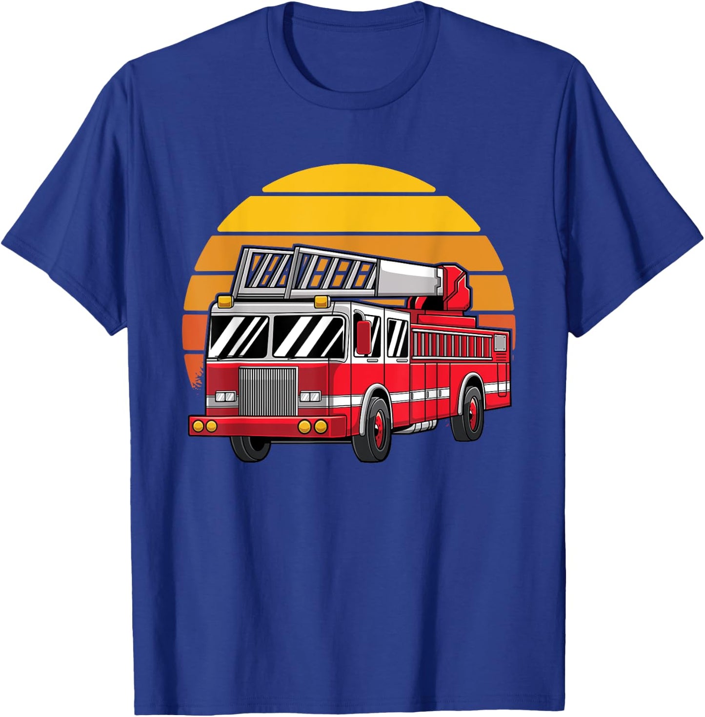 Thin Red Line Firefighter Fire Truck Retro Sunset 80s T-Shirt - T-Shirt | Royal