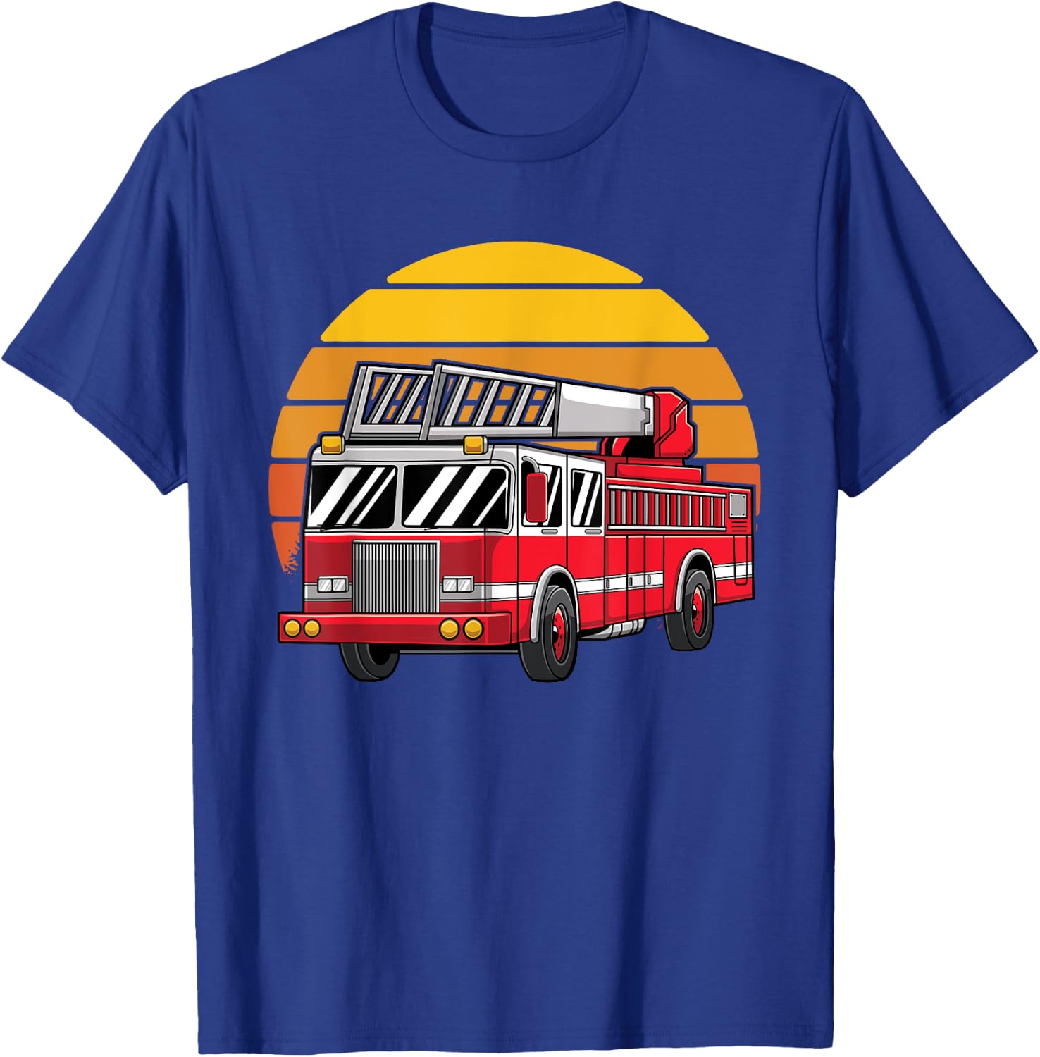 Thin Red Line Firefighter Fire Truck Retro Sunset 80s T-Shirt - T-Shirt | Royal