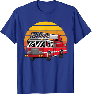 Thin Red Line Firefighter Fire Truck Retro Sunset 80s T-Shirt - T-Shirt | Royal