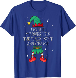 I'm The Youngest The Rules Don't Apply To Me Elf Christmas T-Shirt - T-Shirt | Royal