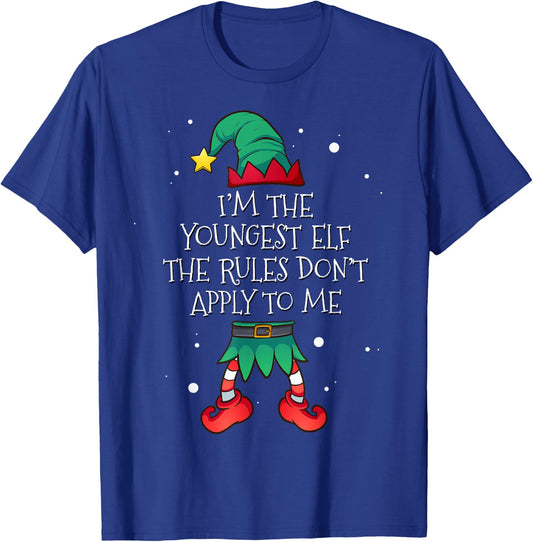 I'm The Youngest The Rules Don't Apply To Me Elf Christmas T-Shirt - T-Shirt | Royal